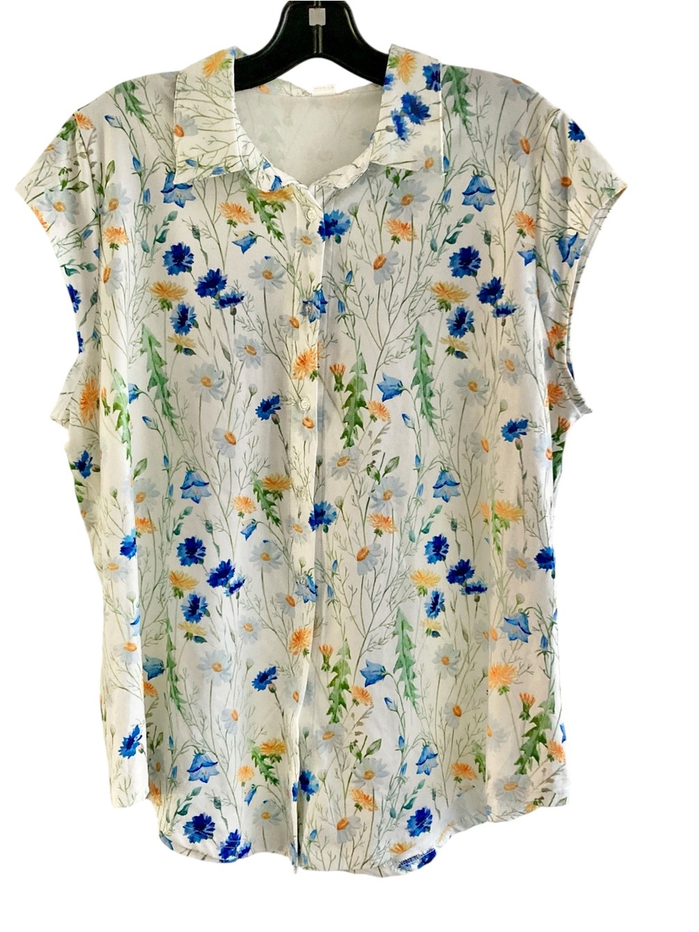 Pixie Lady | Floral Button-Front Cap Sleeve Top